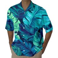 YWBleked Hawaii 3D Baskılı Hindistan Cevizi Yaprağı Baskılı Mavi Erkek Gömlek