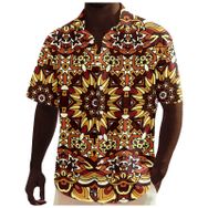 YWBleked Hawaii Afrika Dashiki Tarzı Geleneksel Tarzda Kahverengi Erkek Gömlek