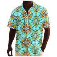 YWBleked Hawaii Afrika Dashiki Tarzı Geleneksel Tarzda Nane Yeşili Erkek Gömlek