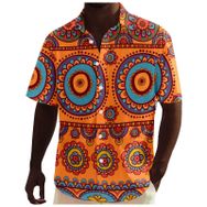 YWBleked Hawaii Afrika Dashiki Tarzı Geleneksel Tarzda Turuncu Erkek Gömlek