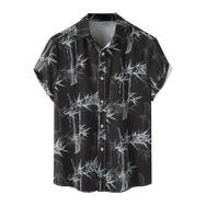 YWBleked Hawaii Botanik Temalı Siyah Erkek Gömlek
