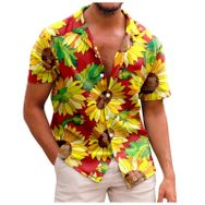 YWBleked Hawaii Çiçek Baskı Jo Kırmızı Erkek Gömlek