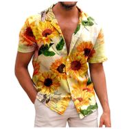 YWBleked Hawaii Çiçek Baskı Jo Sarı Erkek Gömlek