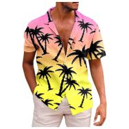 YWBleked Hawaii Çiçek Baskılı Günlük Koyu Mavi Erkek Gömlek