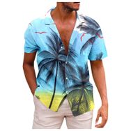 YWBleked Hawaii Çiçek Baskılı Günlük Mor Erkek Gömlek