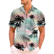 YWBleked Hawaii Çiçek Desenli 3D Baskı Açık Mavi Erkek Gömlek