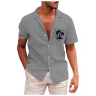 YWBleked Hawaii Çiçek Desenli 3D Baskı Rahat Gri Erkek Gömlek