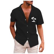 YWBleked Hawaii Çiçek Desenli 3D Baskı Rahat Siyah Erkek Gömlek