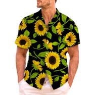 YWBleked Hawaii Çiçek Desenli 3D Baskı Siyah Erkek Gömlek