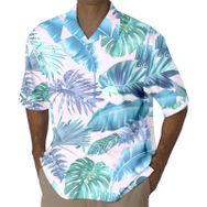 YWBleked Hawaii Çiçek Desenli 3D Baskılı Hindistan Cevizi Yaprağı Baskılı Mavi Erkek Gömlek