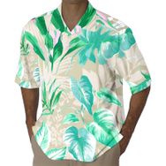 YWBleked Hawaii Çiçek Desenli 3D Baskılı Hindistan Cevizi Yaprağı Baskılı Yeşil Erkek Gömlek
