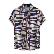 YWBleked Hawaii Çiçek Desenli Geometrik Desen Baskı Haki Erkek Gömlek