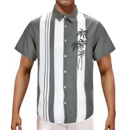 YWBleked Hawaii Çiçek Desenli Gri Erkek Gömlek