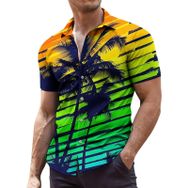 YWBleked Hawaii Çiçek Desenli Gündelik Gök Mavisi Erkek Gömlek