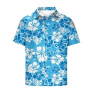 YWBleked Hawaii Çiçek Desenli Gündelik Mavi Erkek Gömlek