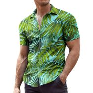 YWBleked Hawaii Çiçek Desenli Gündelik Yeşil Erkek Gömlek