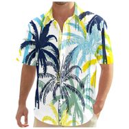 YWBleked Hawaii Çiçek Desenli Gündelik Zincir Mavi Erkek Gömlek