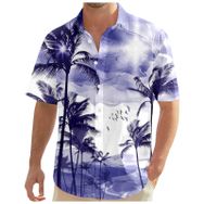 YWBleked Hawaii Çiçek Desenli Gündelik Zincir Mor Erkek Gömlek