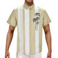 YWBleked Hawaii Çiçek Desenli Haki Erkek Gömlek