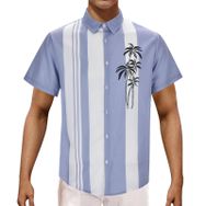 YWBleked Hawaii Çiçek Desenli Mavi Erkek Gömlek
