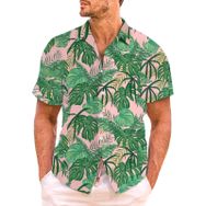 YWBleked Hawaii Çiçek Desenli Trend Rahat Pembe Erkek Gömlek