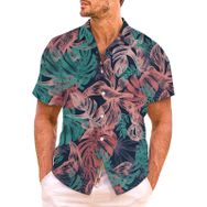 YWBleked Hawaii Çiçek Desenli Trend Rahat Yeşil Erkek Gömlek