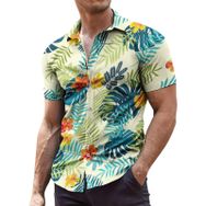 YWBleked Hawaii Çiçek Desenli Tropikal Beyaz Erkek Gömlek