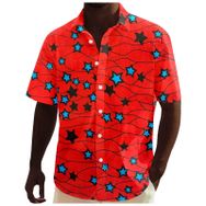YWBleked Hawaii Geleneksel Casual Çiçek Desenli Afrika Dashiki Tarzında Kırmızı Erkek Gömlek