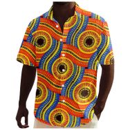 YWBleked Hawaii Geleneksel Casual Çiçek Desenli Afrika Dashiki Tarzında Turuncu Erkek Gömlek