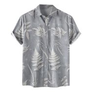 YWBleked Hawaii Rahat 3D Baskılı Gri Erkek Gömlek