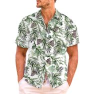 YWBleked Hawaii Rahat Baskılı Tropik Tarz Beyaz Erkek Gömlek