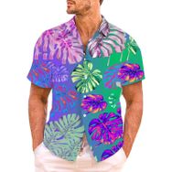 YWBleked Hawaii Rahat Baskılı Tropik Tarz Mor Erkek Gömlek