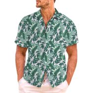 YWBleked Hawaii Rahat Baskılı Tropik Tarz Yeşil Erkek Gömlek