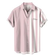 YWBleked Hawaii Rahat Çizgili Pembe Erkek Gömlek