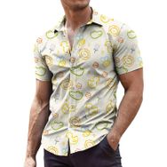 YWBleked Hawaii Rahat Küçük Baskılı Beyaz Erkek Gömlek