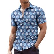 YWBleked Hawaii Rahat Küçük Baskılı Mavi Erkek Gömlek