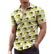 YWBleked Hawaii Rahat Küçük Baskılı Sarı Erkek Gömlek