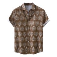 YWBleked Hawaii Rahat Tarz Kareli Kahverengi Erkek Gömlek