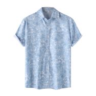 YWBleked Hawaii Retro Tarz Baskılı Açık Mavi Erkek Gömlek