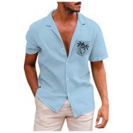 YWBleked Hawaii Vintage Baskılı 3D Baskı Açık Mavi Erkek Gömlek