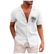 YWBleked Hawaii Vintage Baskılı 3D Baskı Beyaz Erkek Gömlek
