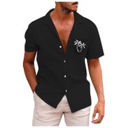 YWBleked Hawaii Vintage Baskılı 3D Baskı Siyah Erkek Gömlek