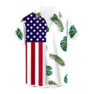 YWBleked Hawaii Vintage Baskılı Bağımsızlık Günü Beyaz Erkek Gömlek