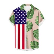 YWBleked Hawaii Vintage Baskılı Bağımsızlık Günü Haki Erkek Gömlek