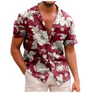 YWBleked Hawaii Vintage Baskılı Çiçekli Mavi Kareli Şarap Erkek Gömlek