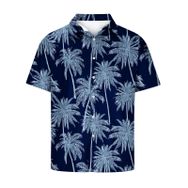 YWBleked Hawaii Vintage Baskılı Rahat Lacivert Erkek Gömlek