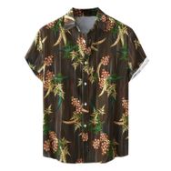 YWBleked Hawaii Vintage Çiçek Yapraklı Kahverengi Erkek Gömlek