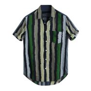 YWBleked Hawaii Vintage Çizgili Yeşil Erkek Gömlek