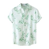 YWBleked Hawaii Yeşil Yaprak Baskılı Rahat Nane Yeşili Erkek Gömlek