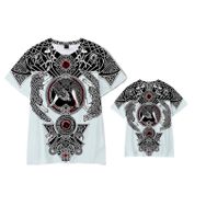 Yxyeceipeno C Yakasız Kısa Kollu Viking Myth 3D Baskı Desen Norse Mitoloji Unisex T-shirt